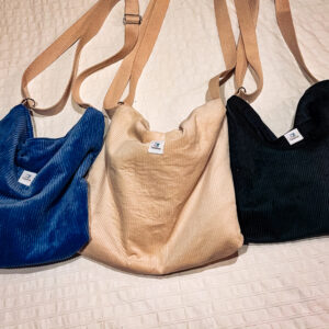 Bolso Winter de pana con asa ajustable – Azul, Beige y Negro