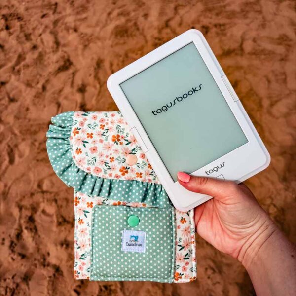 Funda para eReader acolchada con bolsillo – Diseño floral verde - Imagen 2
